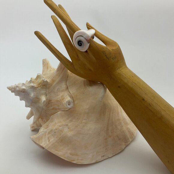 VIntage Sz 6 New N/Tags Natural Spiral Shell Statement Ring Artisan Hand Carved - Picture 3 of 10